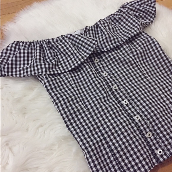 NWOT Off The Shoulder Gingham Top - Picture 1 of 3